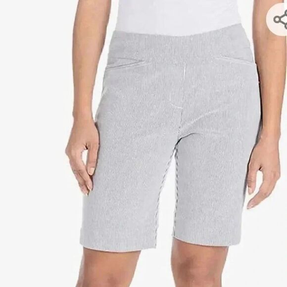 Hilary Radley Women's Black/White Stripe Rayon/Spandex Bermuda Shorts - Picture 2 of 14